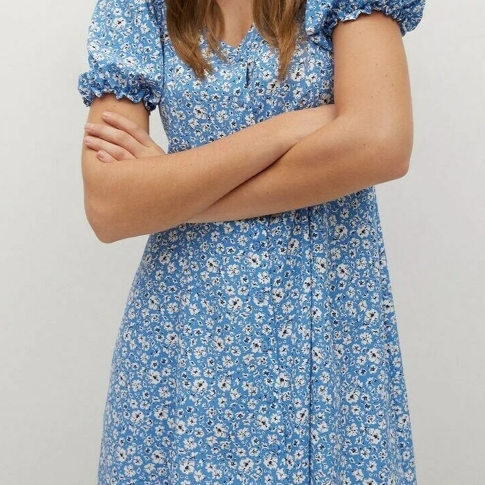 Mango Blue Floral Casual Dress